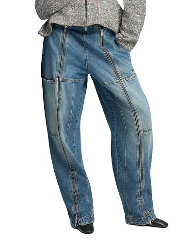Stella Mccartney Barrel Leg Zip Jeans In Mid Blue Vintage In White
