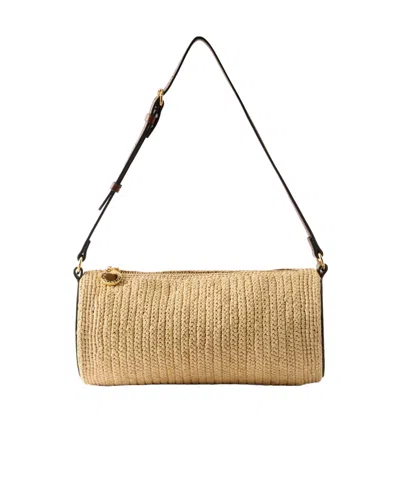 Stella Mccartney Barrel Vegetarian Leather-trimmed Raffia Shoulder Bag In Brown