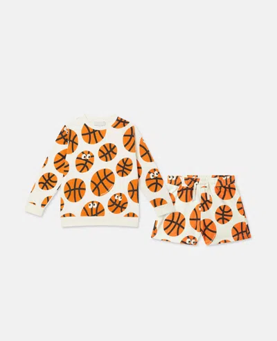 Stella Mccartney Babies' Basketball Print Sweatshirt And Sweatpants Set In White