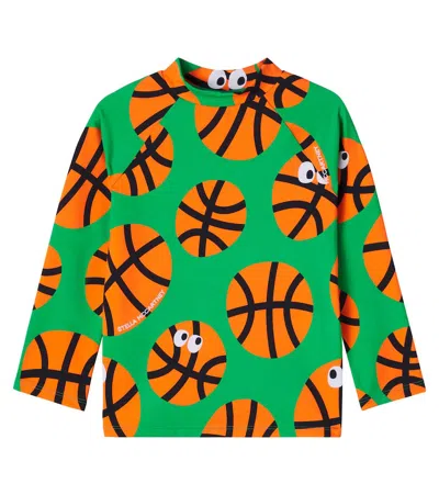 Stella Mccartney Kids' Basketballs Printed Jersey Rashguard Top In Green