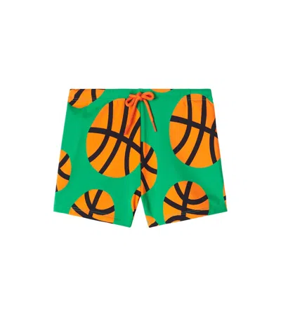 Stella Mccartney Kids' Basketballs Printed Swim Trunks In Green