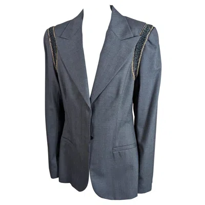 Pre-owned Stella Mccartney Bead And Bullion Encrusted Blazer In Gray