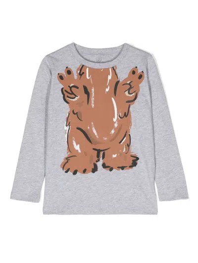 Stella Mccartney Kids' Bear-print Cotton T-shirt In Grey