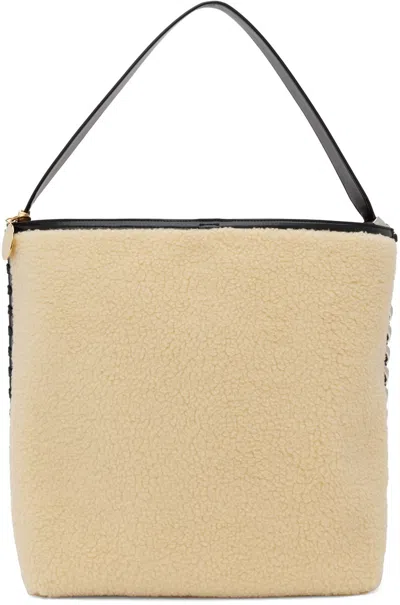 Stella Mccartney Beige & Black Shearling Tote In 1000 Black