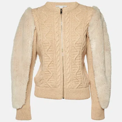 Pre-owned Stella Mccartney Beige Cable Knit Wool Zip-up Cardigan Xs