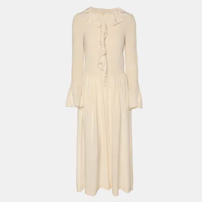 Pre-owned Stella Mccartney Beige Crepe Long Sleeve Jumpsuit S In Sand