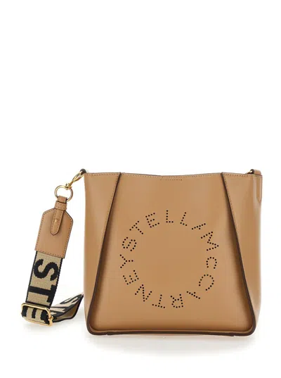Stella Mccartney Beige Crossbody Bag With Perforated Logo In Faux Leather Woman In Brown