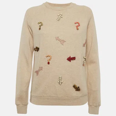 Pre-owned Stella Mccartney Beige Embellished Cotton Knit Sweatshirt S In Sand