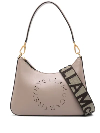 Stella Mccartney Beige Faux Leather Shoulder Handbag With Detachable Handle And Adjustable Strap In Burgundy