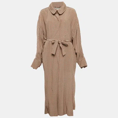 Pre-owned Stella Mccartney Beige Geometric Print Emily Long Coat S In Sand