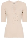 Stella Mccartney Lace-up Ribbed Top In Neutrals