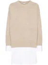 Stella Mccartney Women Maglione Stratificato In Lana E Cotone In Beige