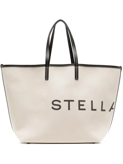 STELLA MCCARTNEY BEIGE LOGO CANVAS TOTE BAG