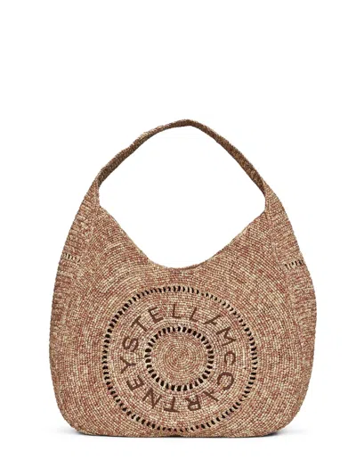 Stella Mccartney Beige Logo Large Crochet Hobo Bag In Brown