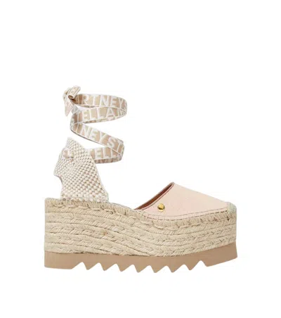 Stella Mccartney Beige Logo-print Wedges In Neutral