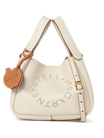 Stella Mccartney Beige Perforated Logo Shoulder Bag With Detachable Strap In White