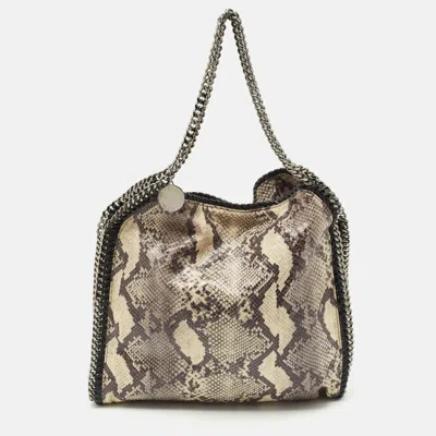 Pre-owned Stella Mccartney Beige Python Print Faux Patent Leather Small Falabella Tote