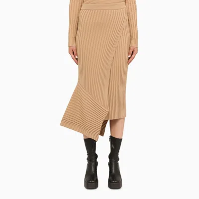 Stella Mccartney Beige Ribbed Knit Flared Skirt In Brown