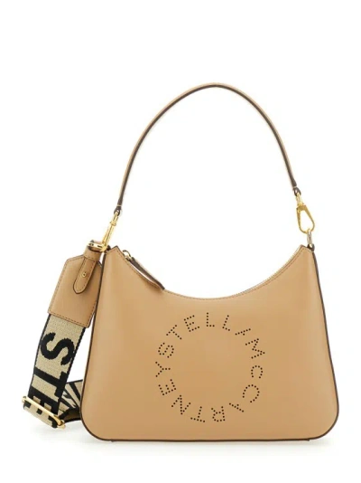 Stella Mccartney Beige Shoulder Bag With Perforated Logo In Eco Leather Woman In Brown