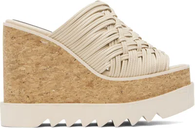 Stella Mccartney Woven Cork Wedge Mules In Ecru
