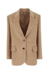 Stella Mccartney Beige Solid Notched Lapel Blazer In Multi