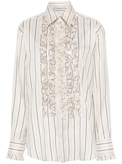 Stella Mccartney Beige Striped Ruffled Shirt In White