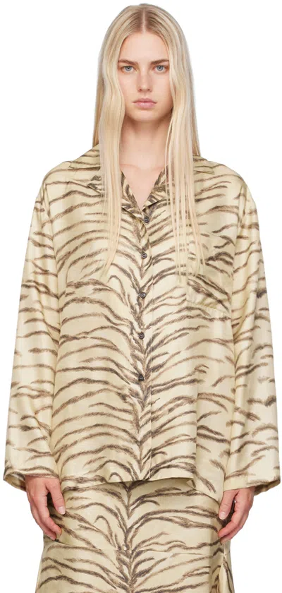 Stella Mccartney Tiger Print Long-sleeved Silk Shirt In Beige