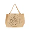 Stella Mccartney Beige Tote Bag With Two Top Handles And Logo Embroidery On The Front In Raffia Woman In Sand