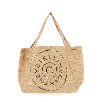 STELLA MCCARTNEY STELLA MCCARTNEY BEIGE TOTE BAG WITH TWO TOP HANDLES AND LOGO EMBROIDERY ON THE FRONT IN RAFFIA