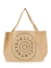 Stella Mccartney Beige Tote Bag With Two Top Handles And Logo Embroidery On The Front In Raffia Woman In Brown