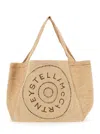 Stella Mccartney Beige Tote Bag With Two Top Handles And Logo Embroidery On The Front In Raffia Woman In Brown