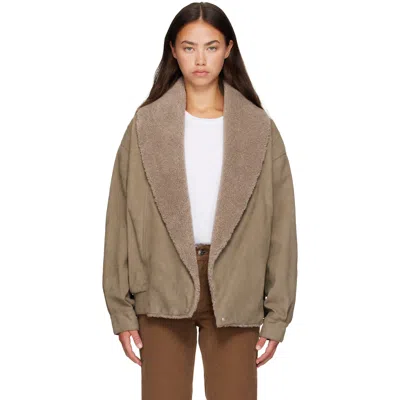 Stella Mccartney Beige Vegan Suede Plush-trimmed Jacket In 2755 Truffle