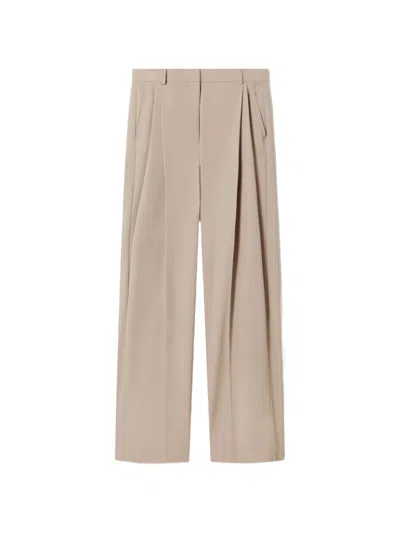 Stella Mccartney Wool Pleated Straight Pants In Brown