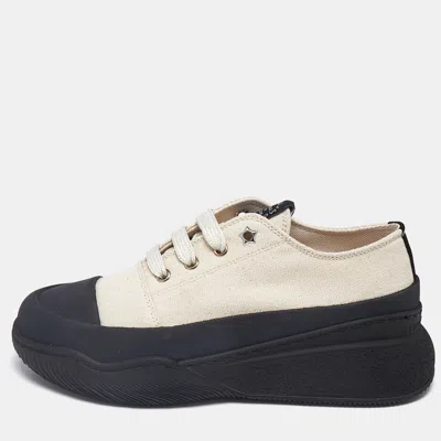 Pre-owned Stella Mccartney Beige/black Canvas Platform Sneakers Size 37 In Sand
