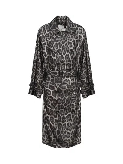 STELLA MCCARTNEY BELTD TRENCH COAT WITH LEOPARD PRINT