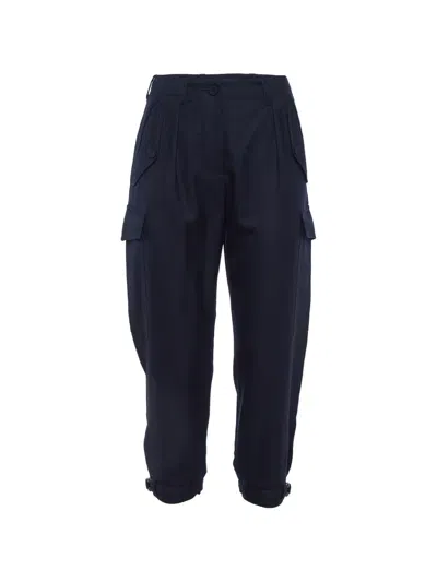 Pre-owned Stella Mccartney Belted Cuff-detail Cargo Pants In Blue