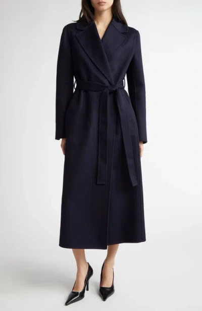 Stella Mccartney Belted Double Face Wool Wrap Coat In Ink
