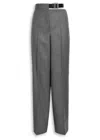 Stella Mccartney Belted Flannel Wool Trousers In Gray