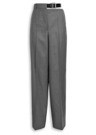 Stella Mccartney Belted Flannel Wool Trousers In Gray