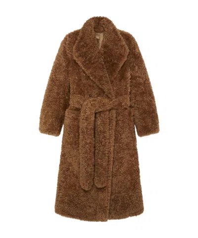 Stella Mccartney Belted Plush Teddy Bear Coat In Brown