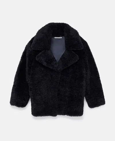 Stella Mccartney Belted Plush Teddy Jacket In Deep Navy