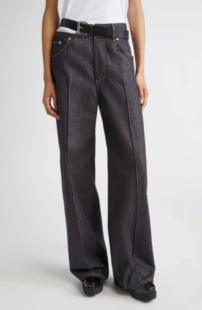 Stella Mccartney Belted Raw Denim Straight Leg Jeans