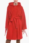 Stella Mccartney Fringe-trim Belted Long Teddy Coat In Red