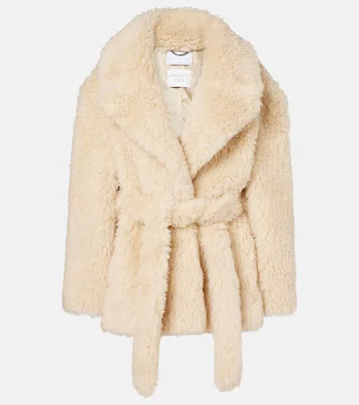 Stella Mccartney Belted Wool-blend Teddy Jacket In Nude