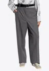 Stella Mccartney Belted Wool Pants In Gray