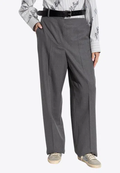 Stella Mccartney Belted Wool Pants In Gray