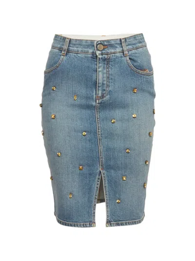 Pre-owned Stella Mccartney Belt-loops Mini Pencil Skirt In Blue