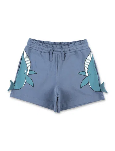 Stella Mccartney Kids Whale Fleece Shorts In Blue