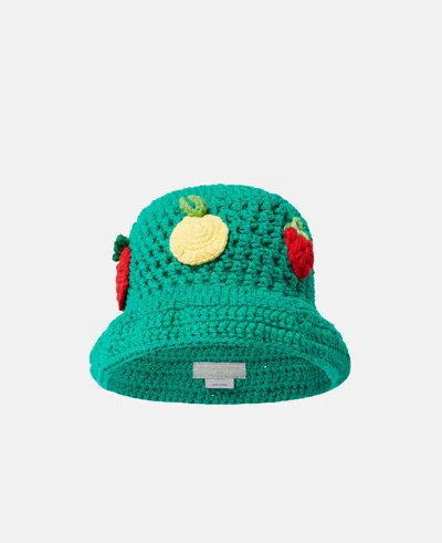 Stella Mccartney Berry Embroidered Crochet Bucket Hat In Green