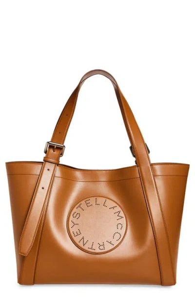 Stella Mccartney Biker Perforated Logo Faux Leather Tote In Brown